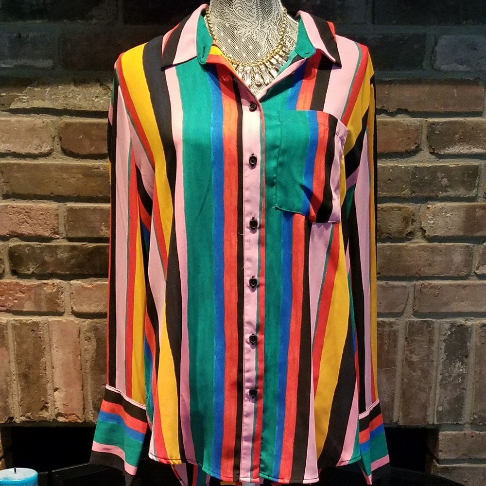 Who What Wear Funky Striped Blouse Size XL